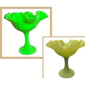 Vintage Fenton Custard Uranium Glass Persian Medallion Compote Candy Dish